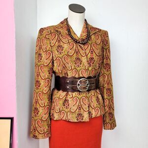 Vintage 90s/Y2K Orange & Green Paisley Print Blazer Jacket